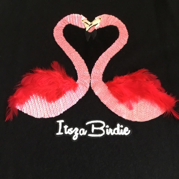 NEW ItzsaBirdie Cashmere Pink Love Flamingo Sweater In Black - Picture 5 of 13